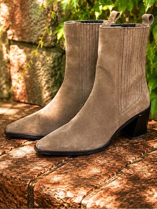 Zara Shoes - ZARA Coastal Cowgirl Western Bohohemian Taupe Suede Block Heel Boots, 38